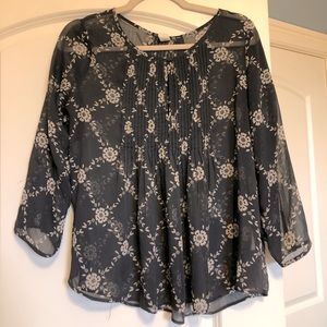 Old Navy Floral Sheer Blouse Pintuck Small